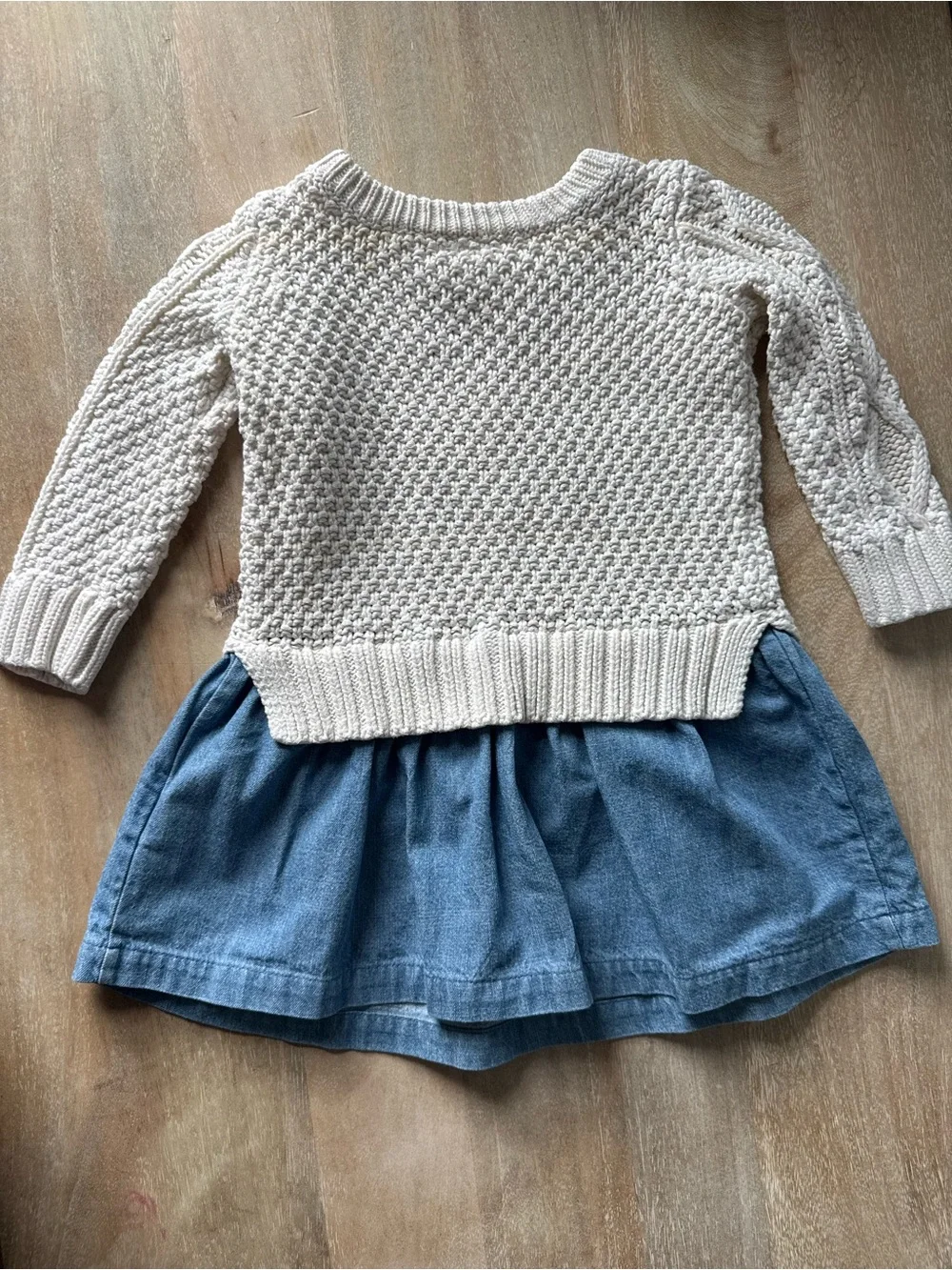 Baby GAP Cream Cable Knit Sweater Top with Blue Skirt